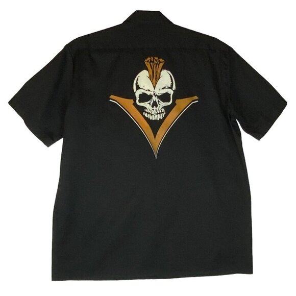 Dickies Mens Work Shirt Size XL Black Skull Design Button Front Short Sleeve - Picture 1 of 8